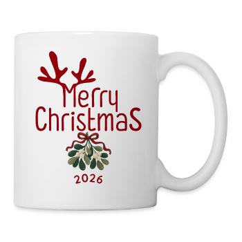 Merry Christmas 2026 mit Geweih und Mistelzweig - Tasse - Weiß - Rechts