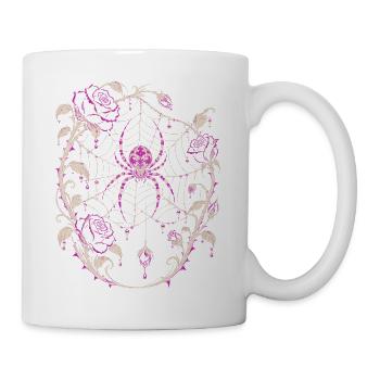 Die Spinne im Netz zwischen schwarzen Rosen - Tasse - Weiß - Rechts