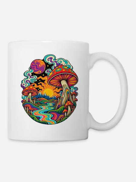 Psychedelische Pilzlandschaft - Tasse - Weiß
