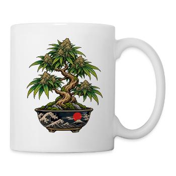 Japanischer Bonsai mit Wellenmotif - Tasse - Weiß - Rechts