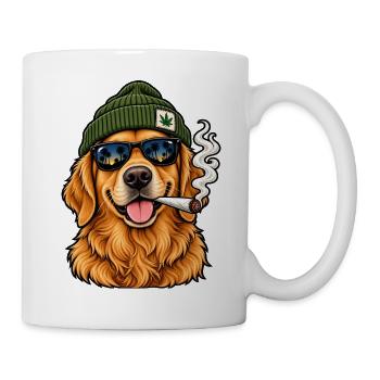 Hund mit Sonnenbrille und Hanf-Beanie - Tasse - Weiß - Rechts
