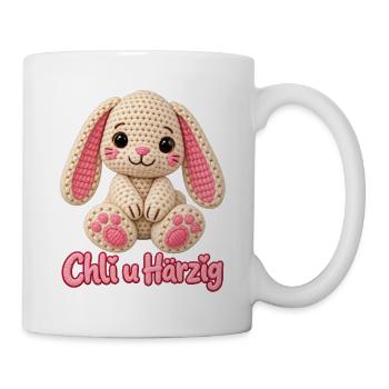 Häkelhase mit Herzchen - Tasse - Weiß - Rechts