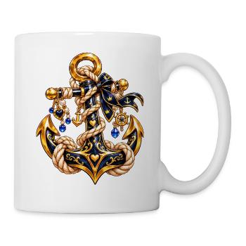 Goldener Anker mit Seil und Schmuck - Tasse - Weiß - Rechts
