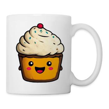 Kawaii Cupcake Gesicht Illustration - Tasse - Weiß - Rechts