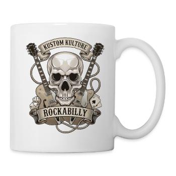Rockabilly Schädel mit Gitarren - Tasse - Weiß - Rechts