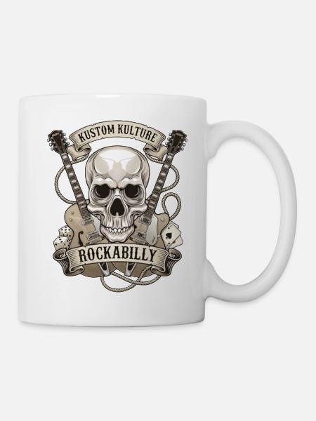 Rockabilly Schädel mit Gitarren - Tasse - Weiß