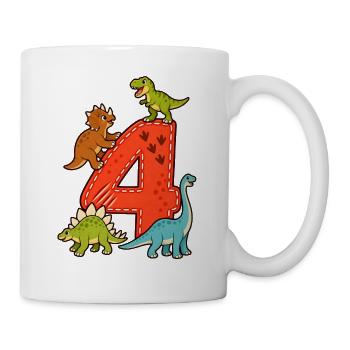 4 Jahre alt 4. Geburtstag Dino - Tasse - Weiß - Rechts