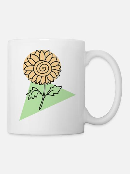 Sonnenblumenblüte in mintgrüner geometrischer Form - Tasse - Weiß