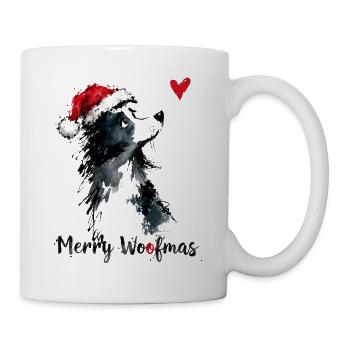 Border Collie Weihnachtsmütze Merry Woofmas Herz - Tasse - Weiß - Rechts