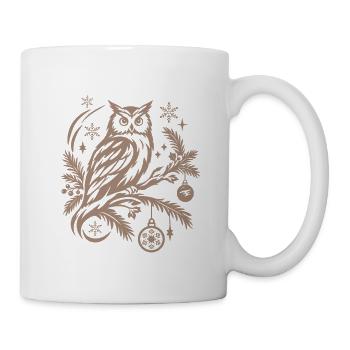 Wintereule auf einem Ast mit Ornamenten - Tasse - Weiß - Rechts