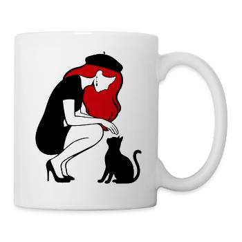 donna_con_capelli_rossi_basco_e_gatto_nero - Tasse - Weiß - Rechts