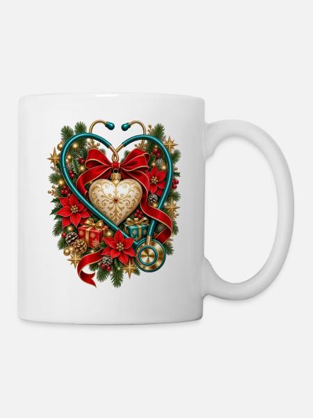 Weihnachts-Krankenschwester-Stethoskop-Herz - Tasse - Weiß