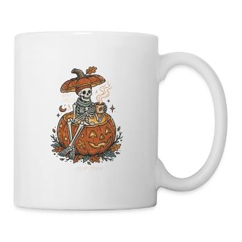 Gemütliches Halloween-Skelett im Kürbis - Tasse - Weiß - Rechts
