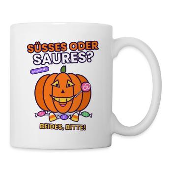 Halloween- Süßes oder Saures Halloween? Beides! - Tasse - Weiß - Rechts