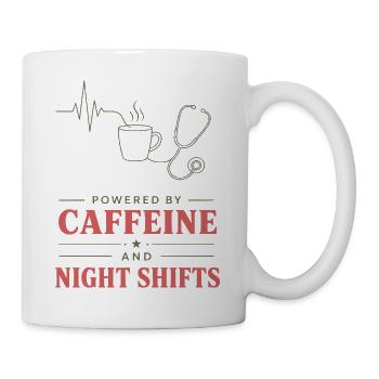 Kaffee und Nachtschicht Motiv - Tasse - Weiß - Rechts