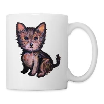 Yorkie-Welpen-Aquarellporträt - Tasse - Weiß - Rechts