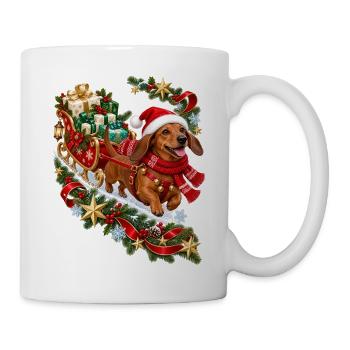 Dackel Weihnachtsgeschenkschlitten - Tasse - Weiß - Rechts