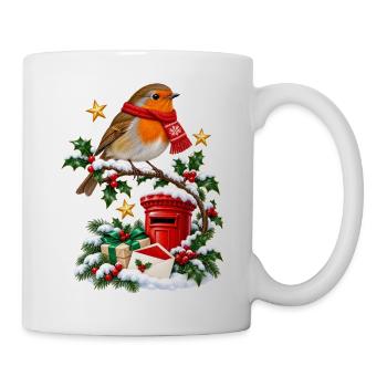 Weihnachts-Robin und roter Briefkasten - Tasse - Weiß - Rechts