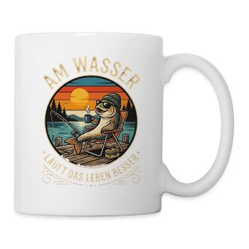 Fisch beim Angeln - Tasse - Weiß - Rechts