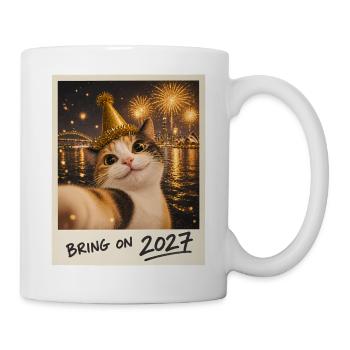 Bring On 2027 Glückskatze Selfie Silvester - Tasse - Weiß - Rechts
