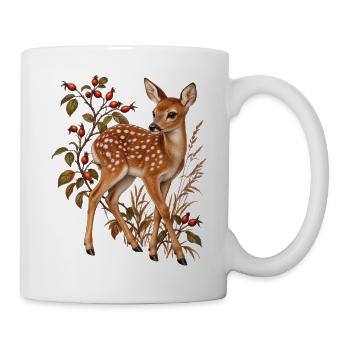 Rehkitz und Hagebutten - Tasse - Weiß - Rechts
