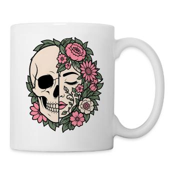 Totenkopf Blumen Spaltung Floral Skull Vektor Shir - Tasse - Weiß - Rechts