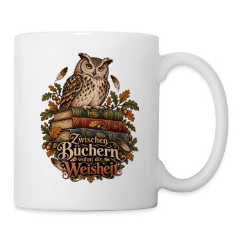 Zwischen Büchern wohnt die Weisheit - Tasse - Weiß - Rechts