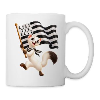 Niedliches, fröhliches bretonisches Hermelin mit Flagge der Bretagne - Tasse - Weiß - Rechts