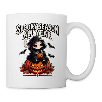 Gruselige Jahreszeit – Reaper auf Pumpkin - Tasse - Weiß - Rechts