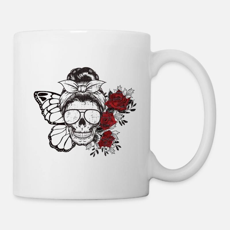 Halloween Geschenk Mutter Totenkopf Schmetterling - Tasse - Weiß