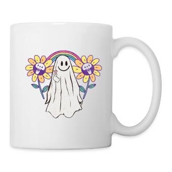 Lustiges Gespenst Mit Blumen Halloween Geschenk - Tasse - Weiß - Rechts