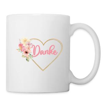 Danke! Blumen, Herz, Pastell personalisierbar - Tasse - Weiß - Rechts