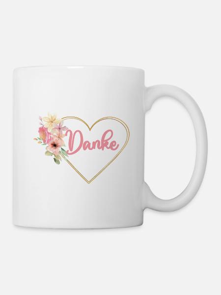 Danke! Blumen, Herz, Pastell personalisierbar - Tasse - Weiß