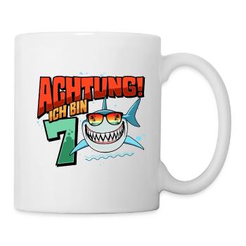 Achtung ich bin 7 - 7 Geburtstag 7 Jahre Geschenk - Tasse - Weiß - Rechts