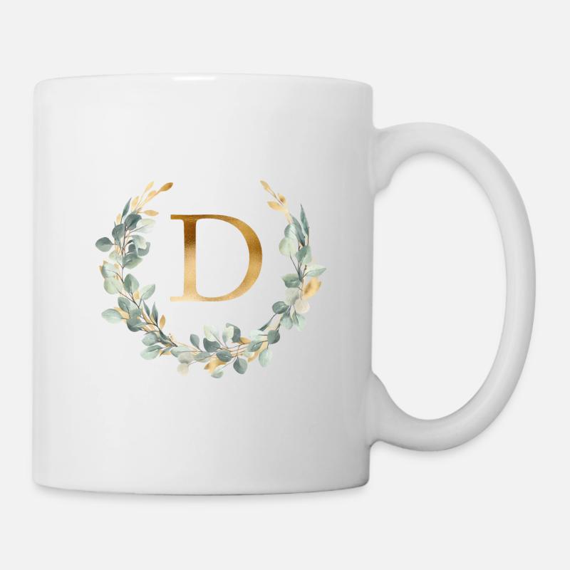 D Monogramm Eukalyptus Kranz - Tasse - Weiß