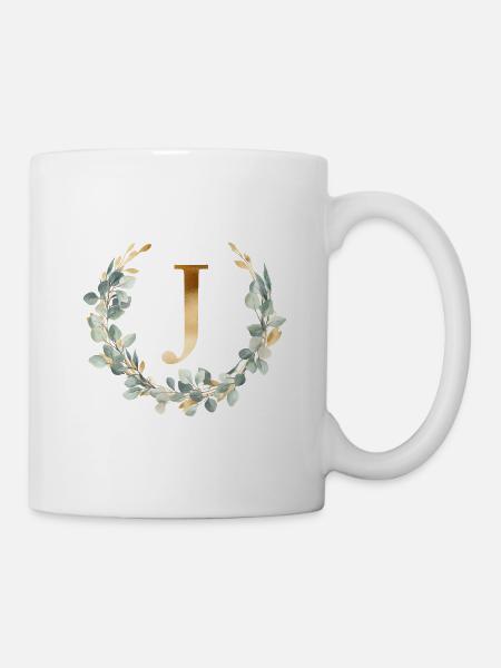 J Monogramm Eukalyptus Kranz - Tasse - Weiß