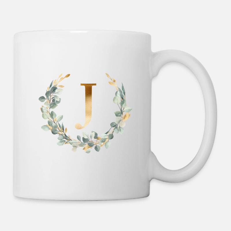 J Monogramm Eukalyptus Kranz - Tasse - Weiß