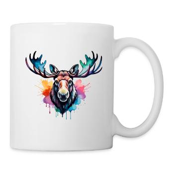 Moose Cool in the Forest, Colorful Design, Watercolor - Mug - white - Right