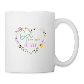 Opi ist der Beste! Niedlicher Blumen-Herz - Tasse - Weiß - Rechts
