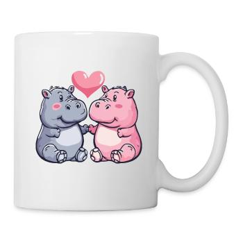 Nilpferd Comic Tier Paar Liebe - Tasse - Weiß - Rechts