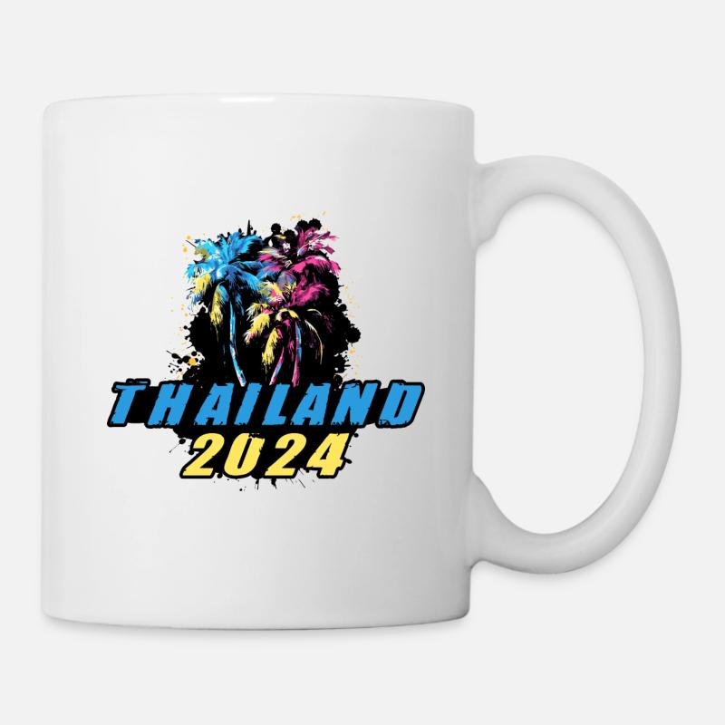 Thaïlande 2024 Vacances Palmiers Multicolores - Mug blanc - blanc