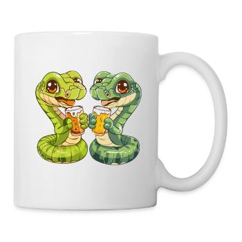 Schlange Kobra Comic Bier Lustig Saufen - Tasse - Weiß - Rechts