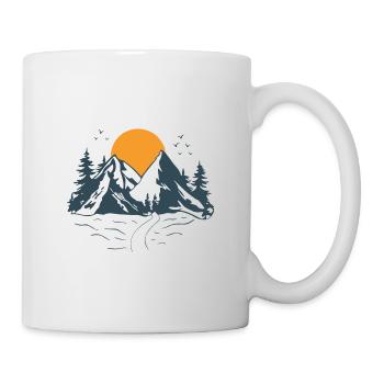 Reisen & Abenteuer, Aufgehende Sonne hinter Bergen - Tasse - Weiß - Rechts