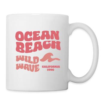 Ocean Beach - Retro Schrift Strand Welle Meer - Tasse - Weiß - Rechts