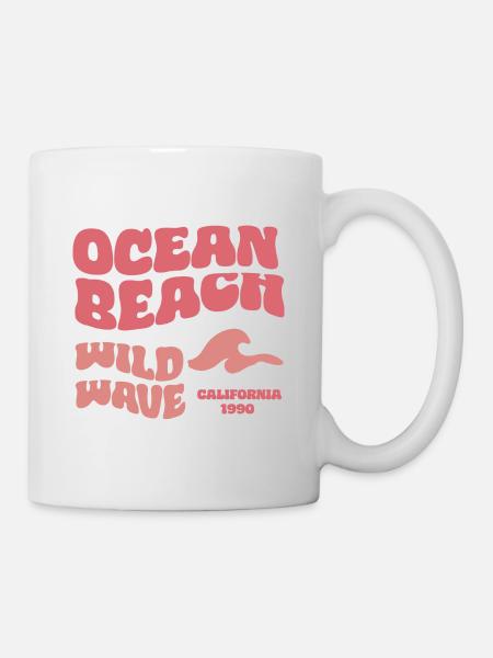 Ocean Beach - Retro Font Beach Wave Sea - Mug - white