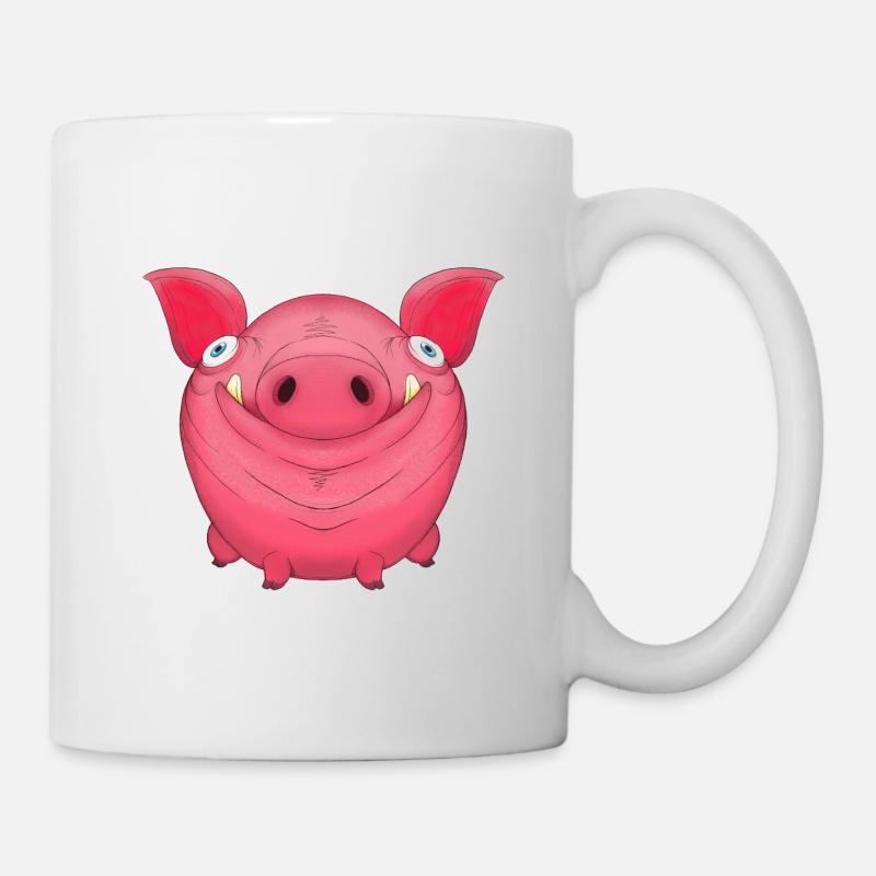 Cute Round Cartoon Piggy - Mug - white