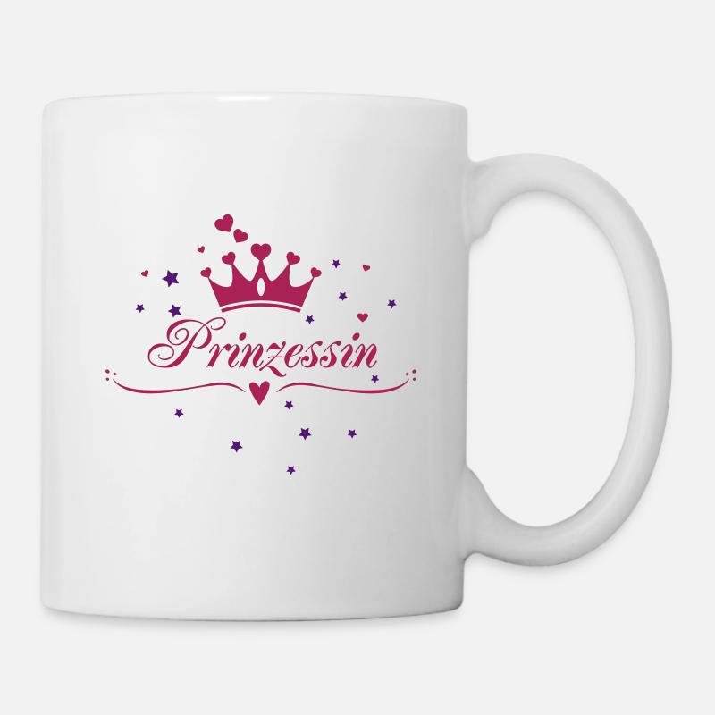 Prinzessin mit Krone und Herzchen, Pink, Geschenk - Tasse - Weiß