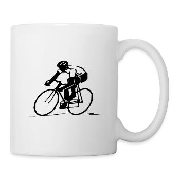Radfahrer auf stilisiertem Rennrad Geschenkidee - Tasse - Weiß - Rechts