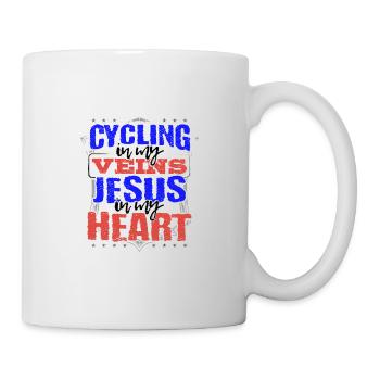 Cyclist Gift Cycling is in My Veins Jesus is in - Mug - white - Right