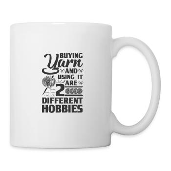 Knitting Humor Buying Yarn and Using it 2 - Mug - white - Right